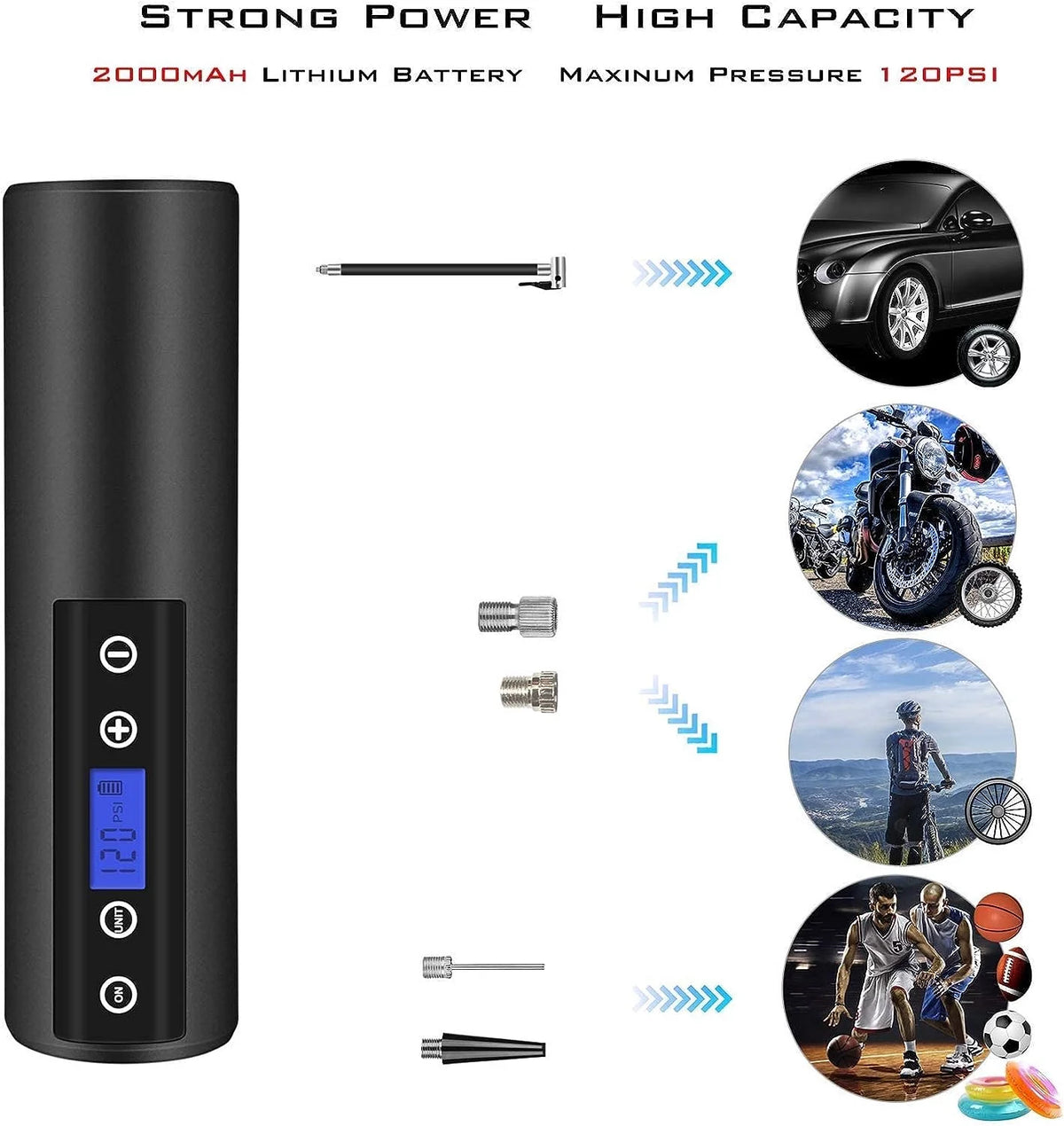 150 PSI Cordless Tire Inflator Air Compressor with LCD Display LED Light A3325