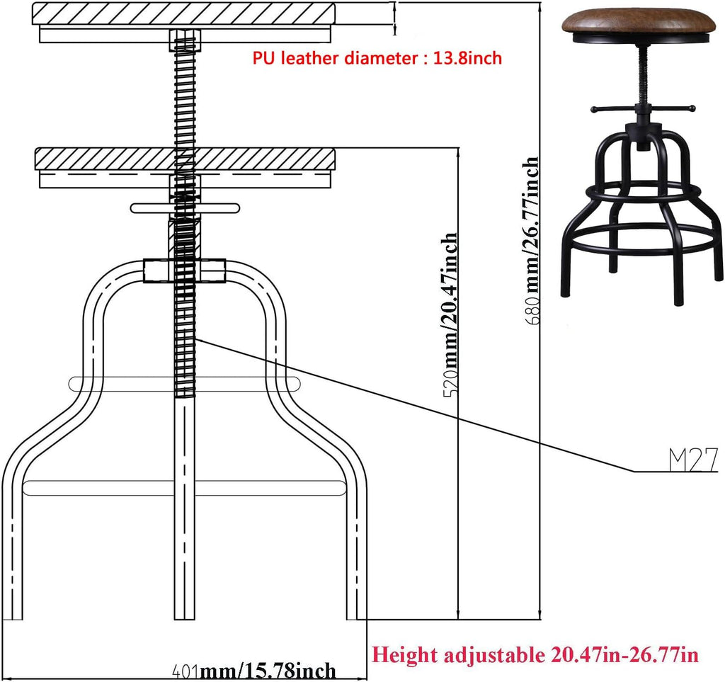 Adjustable Swivel Metal Bar Stool Set of 2 W4507