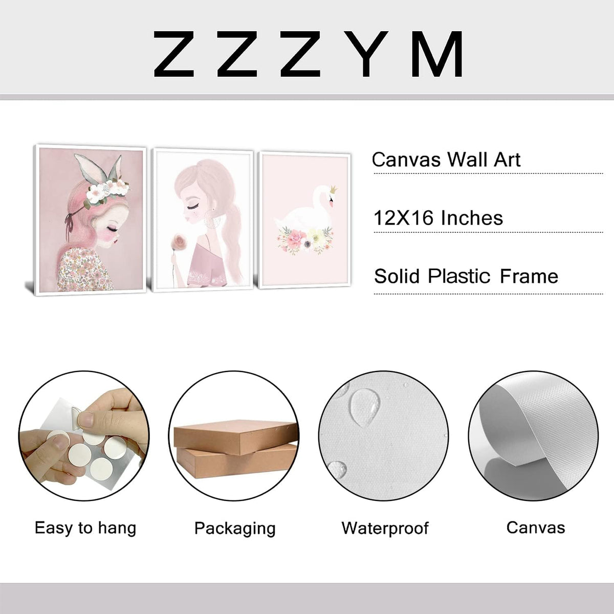 Pink Framed Canvas Wall Decor 12x16x3PCS T834252