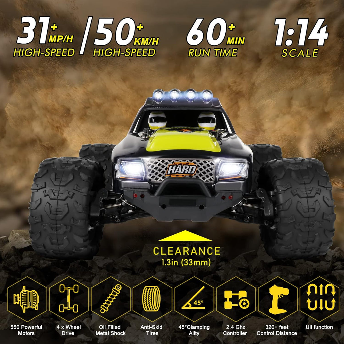 1:14 Scale RC Monster Truck with 3 Batteries T99722