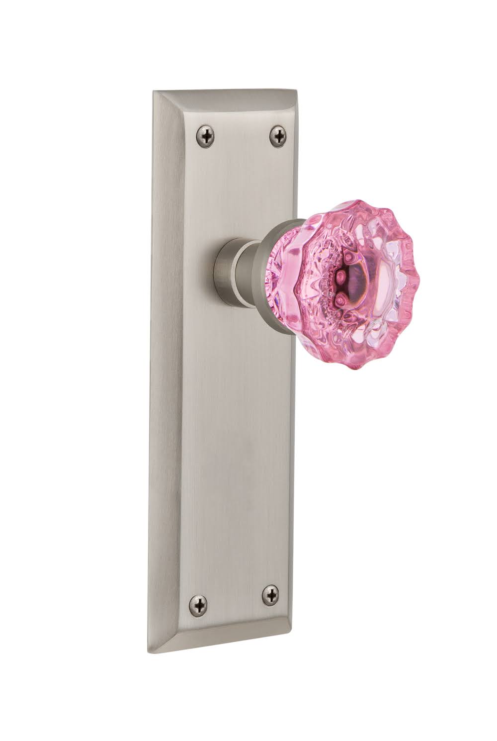 Crystal Pink Glass Door Knob in Satin Nickel S2866