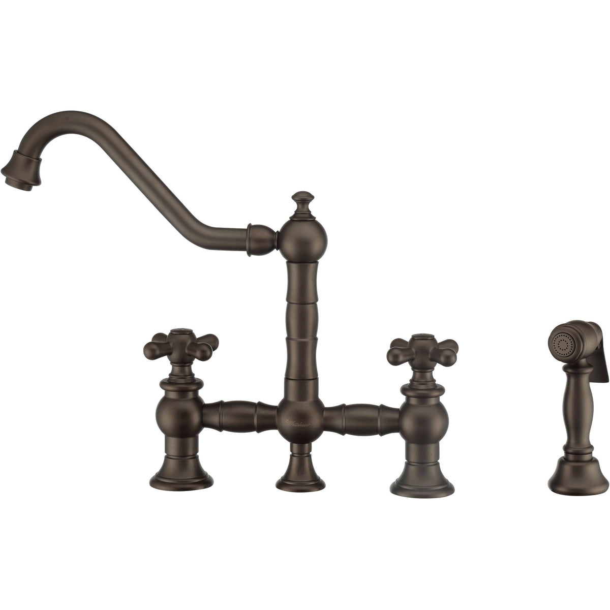 Oil Rubbed Bronze Bridge Faucet with Cross Handles and Side Spray A2231