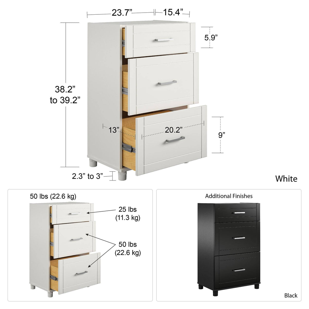 3 Drawer White Base Cabinet B56839