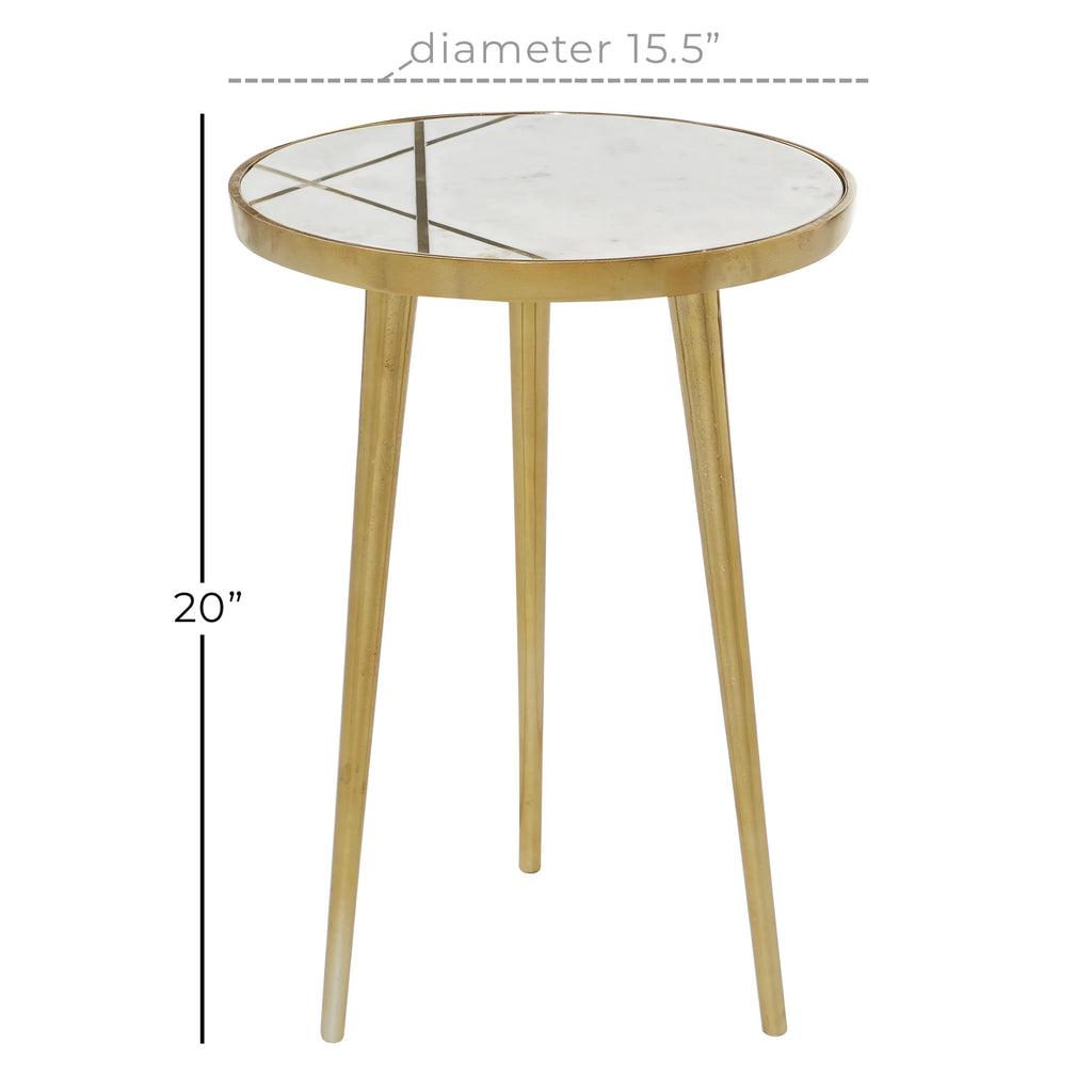 15" x 20" Gold Aluminum Accent Table with Marble Top Y94327
