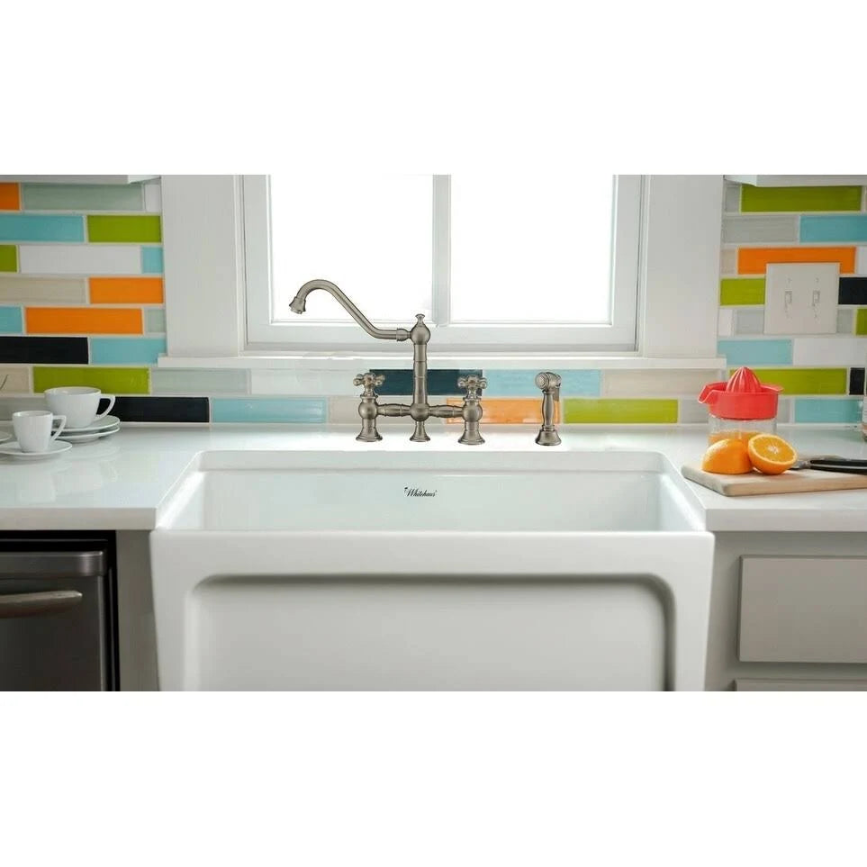 Oil Rubbed Bronze Bridge Faucet with Cross Handles and Side Spray A2231