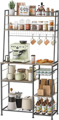 35.8" Large Farmhouse Coffee Station with 12 Hooks and Pull-Out Wire Basket, Coffee Bar Cart Table with Storage Shelves Rustic Brown V346685