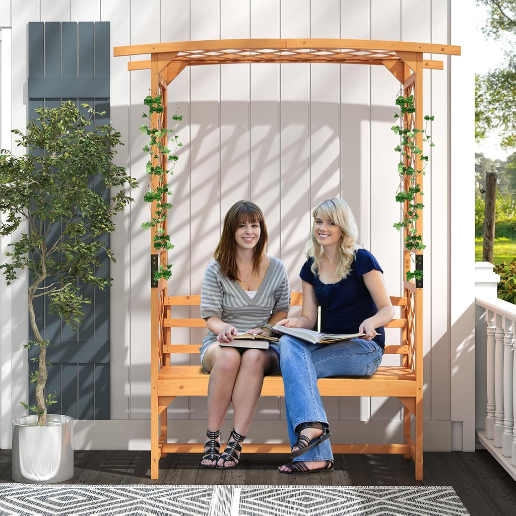 Wooden Garden Arbor with Bench H61663