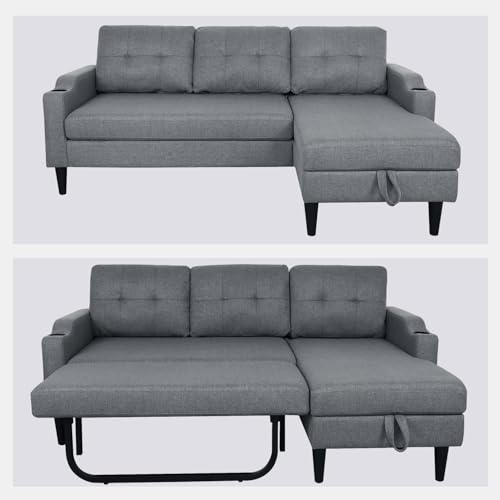 Brown L-Shaped Sleeper Sofa with Cup Holders J251373