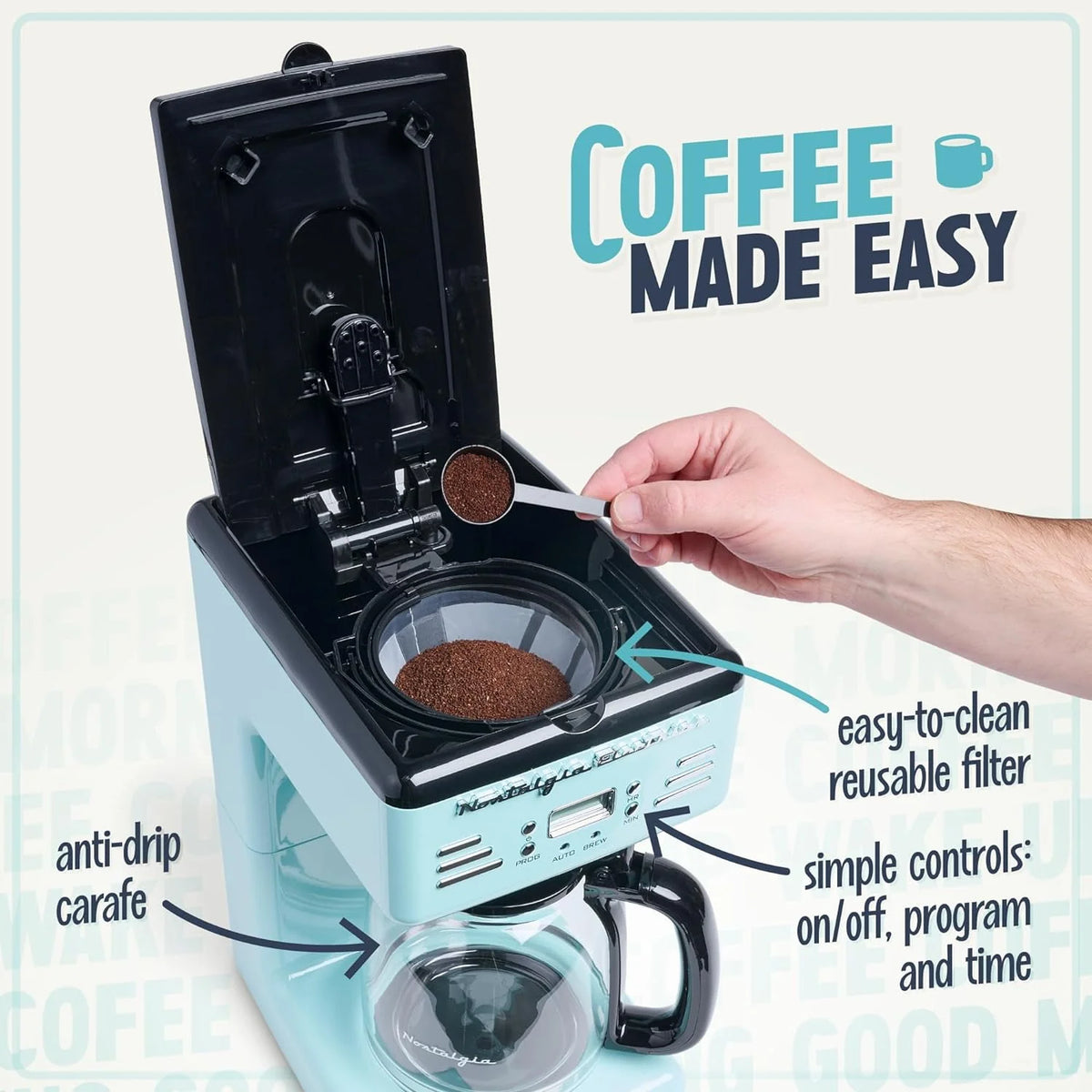 Aqua 12-Cup Programmable Retro Coffee Maker J7074