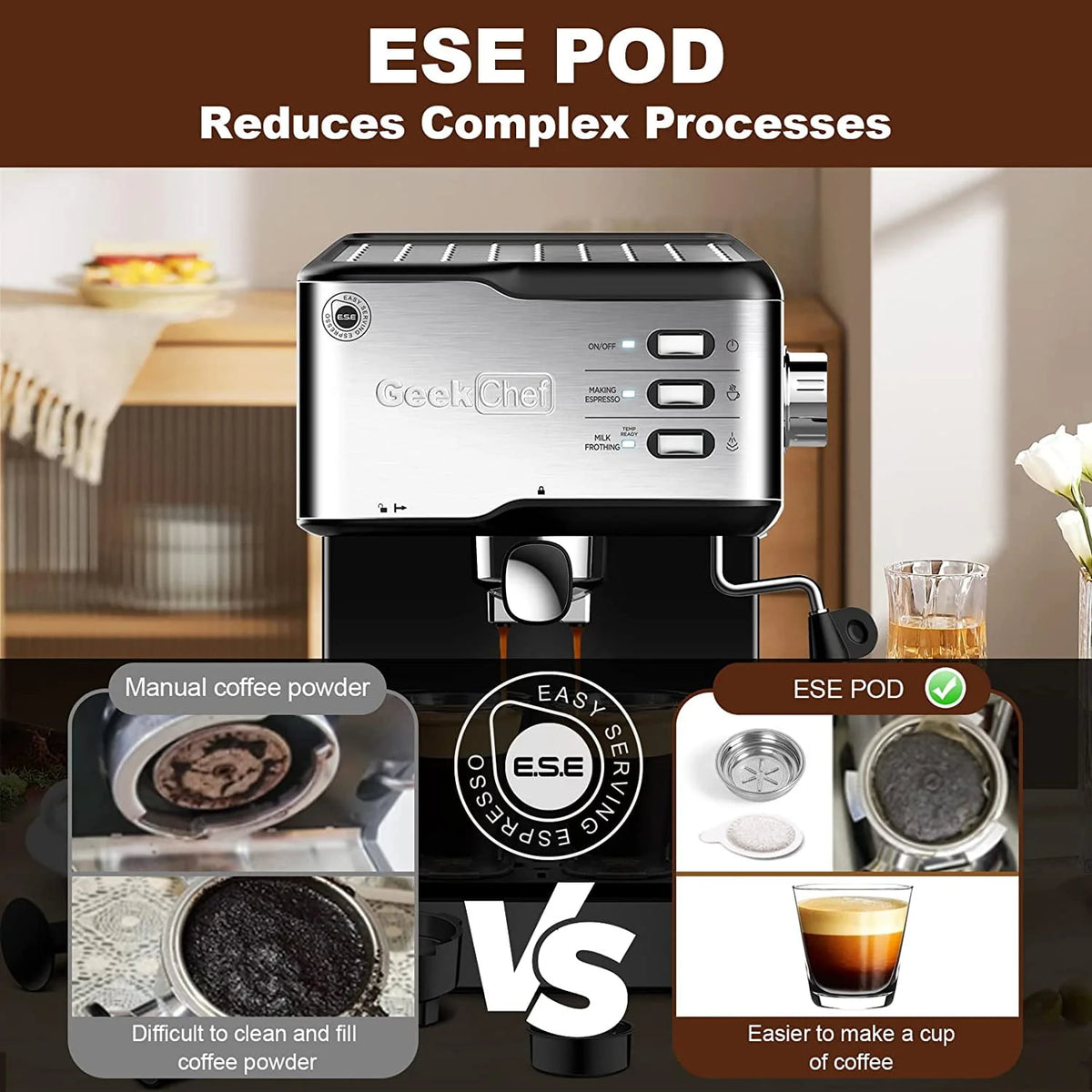 20 Bar Espresso Machine with Milk Frother Steam Wand Q6555