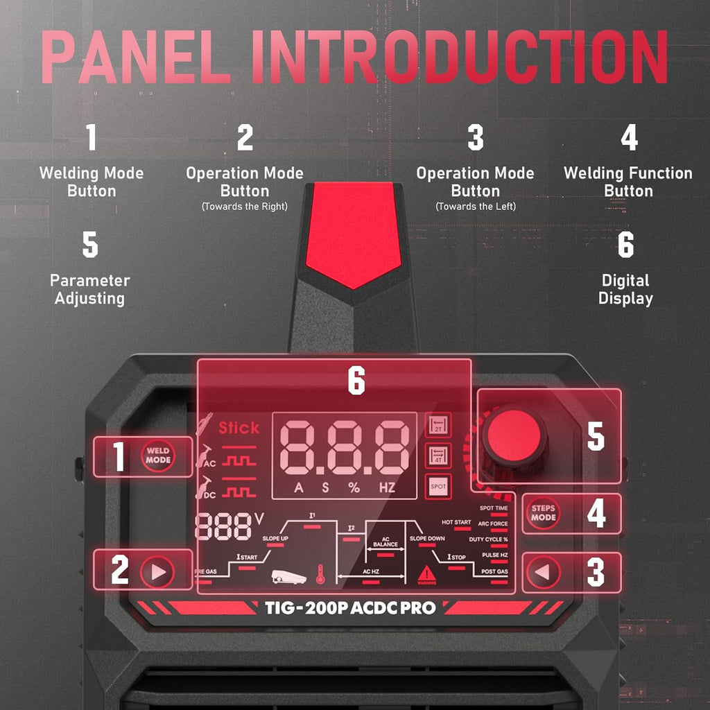 200A AC/DC Aluminum Tig Welder with Pulse Large LED Display Digital Inverter STICK/TIG 110/220V Dual Voltage Mig Tig Flow Meter Gas Regulator Gauge E125315
