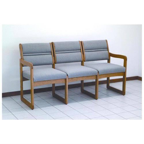 Green Vinyl Three-Seat Sofa with Sled Base and Oak Frame F7632