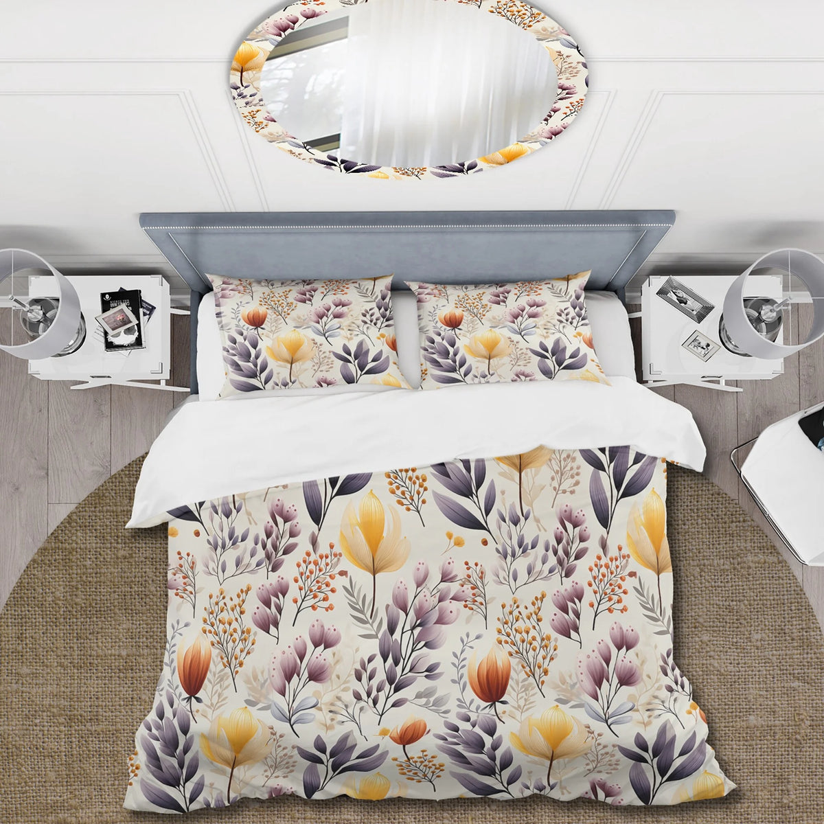 Yellow Floral Bedding Comforter Set with 2 Shams Twin I930