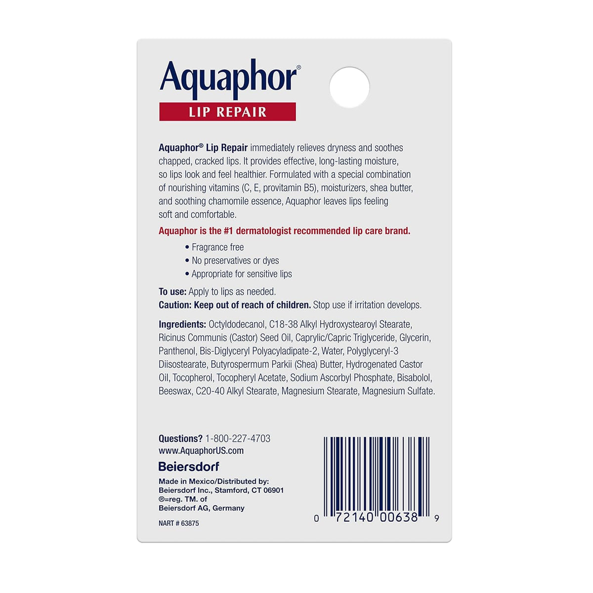 Aquaphor Lip Repair Ointment .35 fl. oz. Tube J968