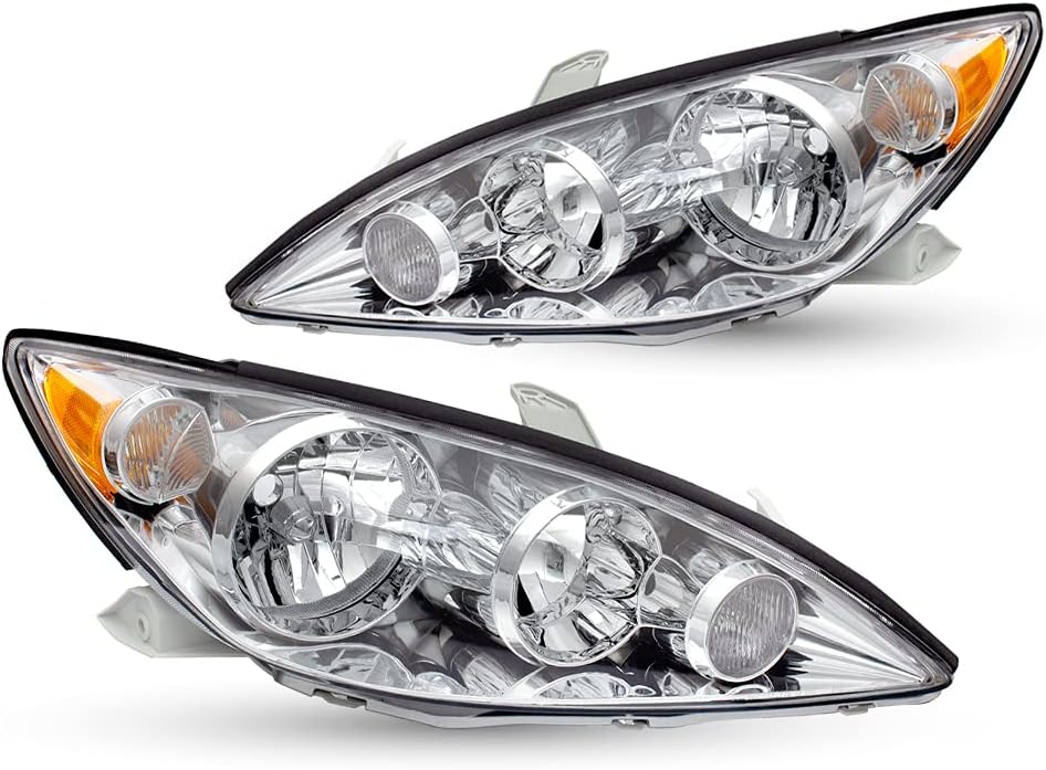 Chrome Housing Headlight Assembly Set Compatible With 2005 2006 Toyota Camry D4997