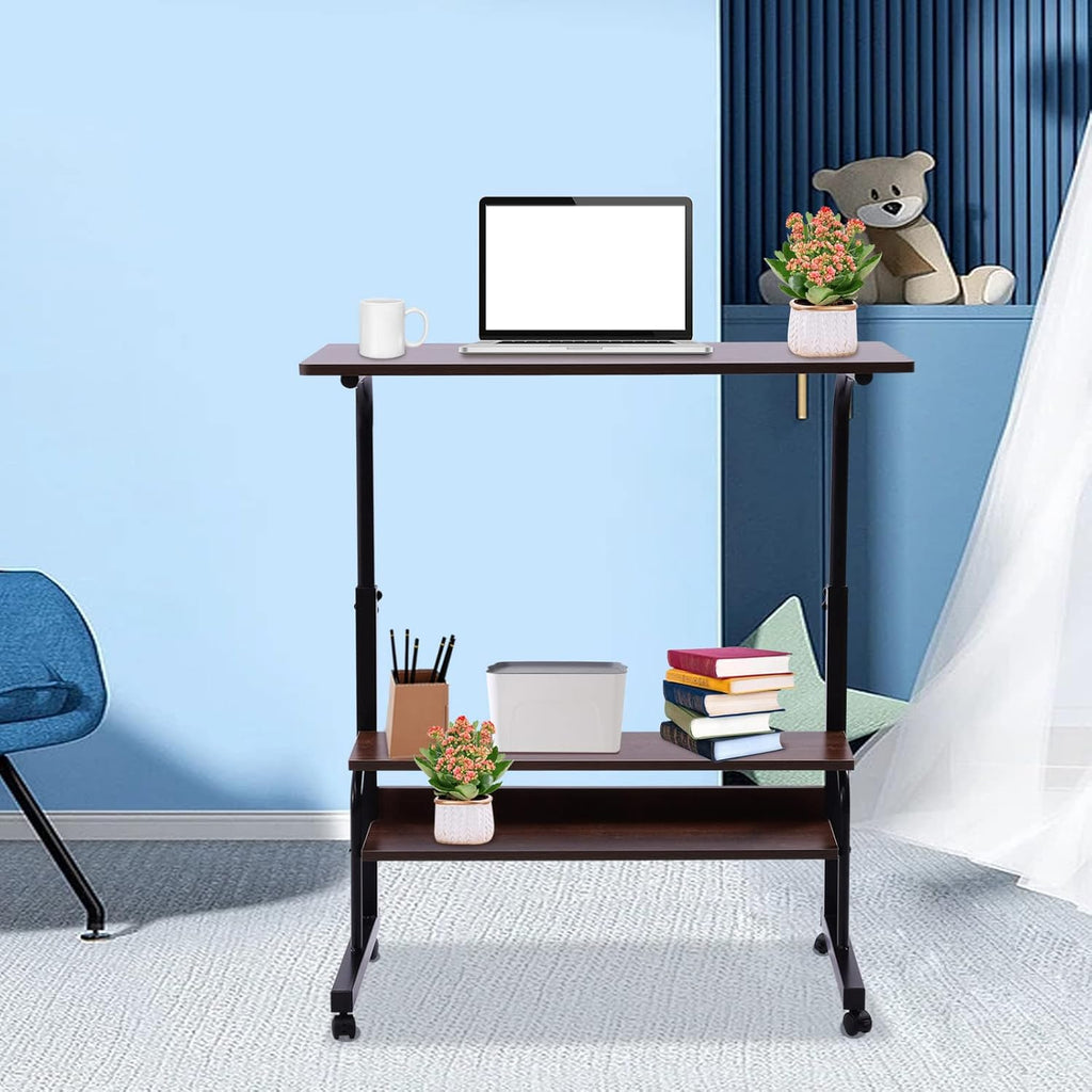 2-Layer Height Adjustable Mobile Laptop Desk Cart with Wheels F72101