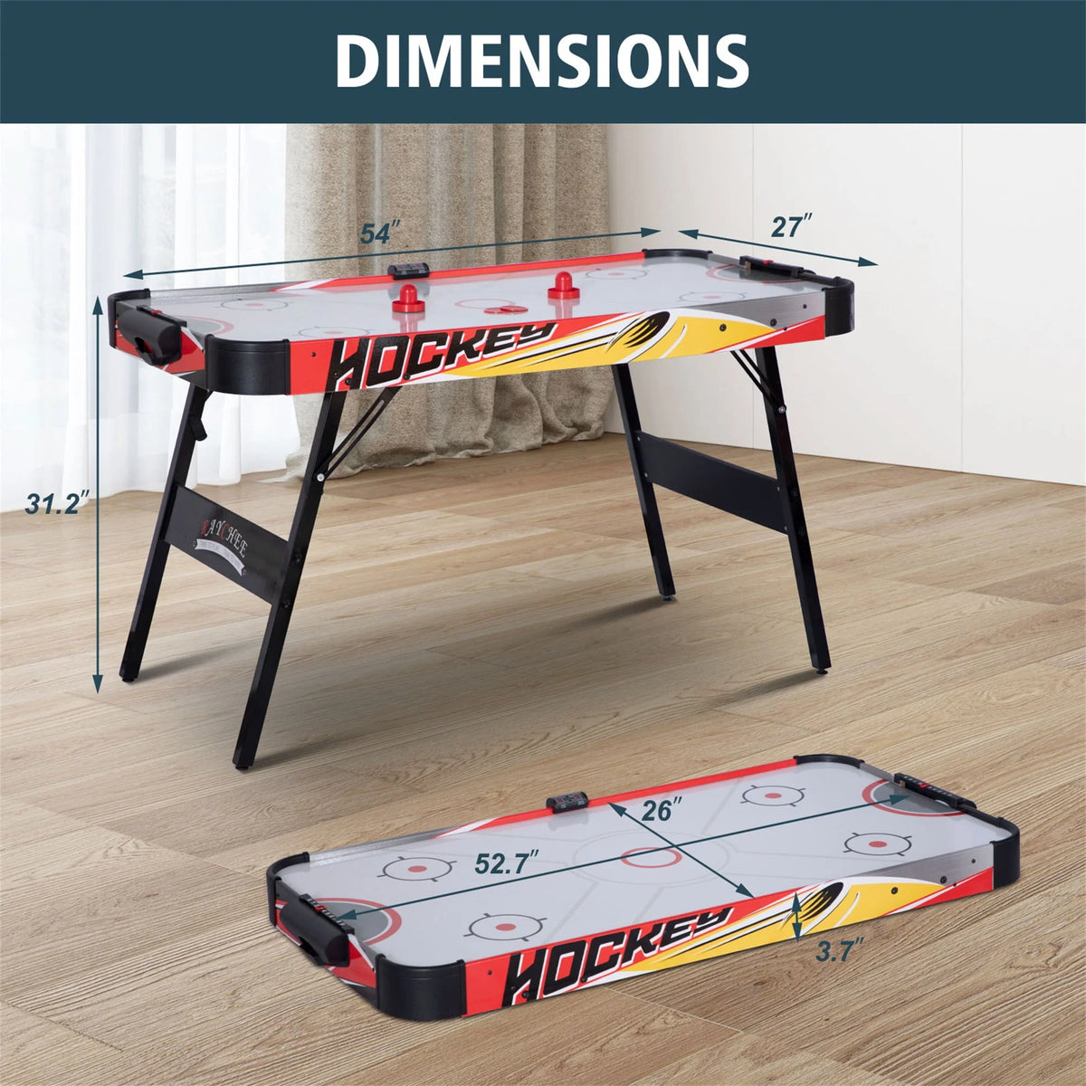 54in Folding Air Hockey Table Gaming Set with 2 Pucks 2 Pushers I521169