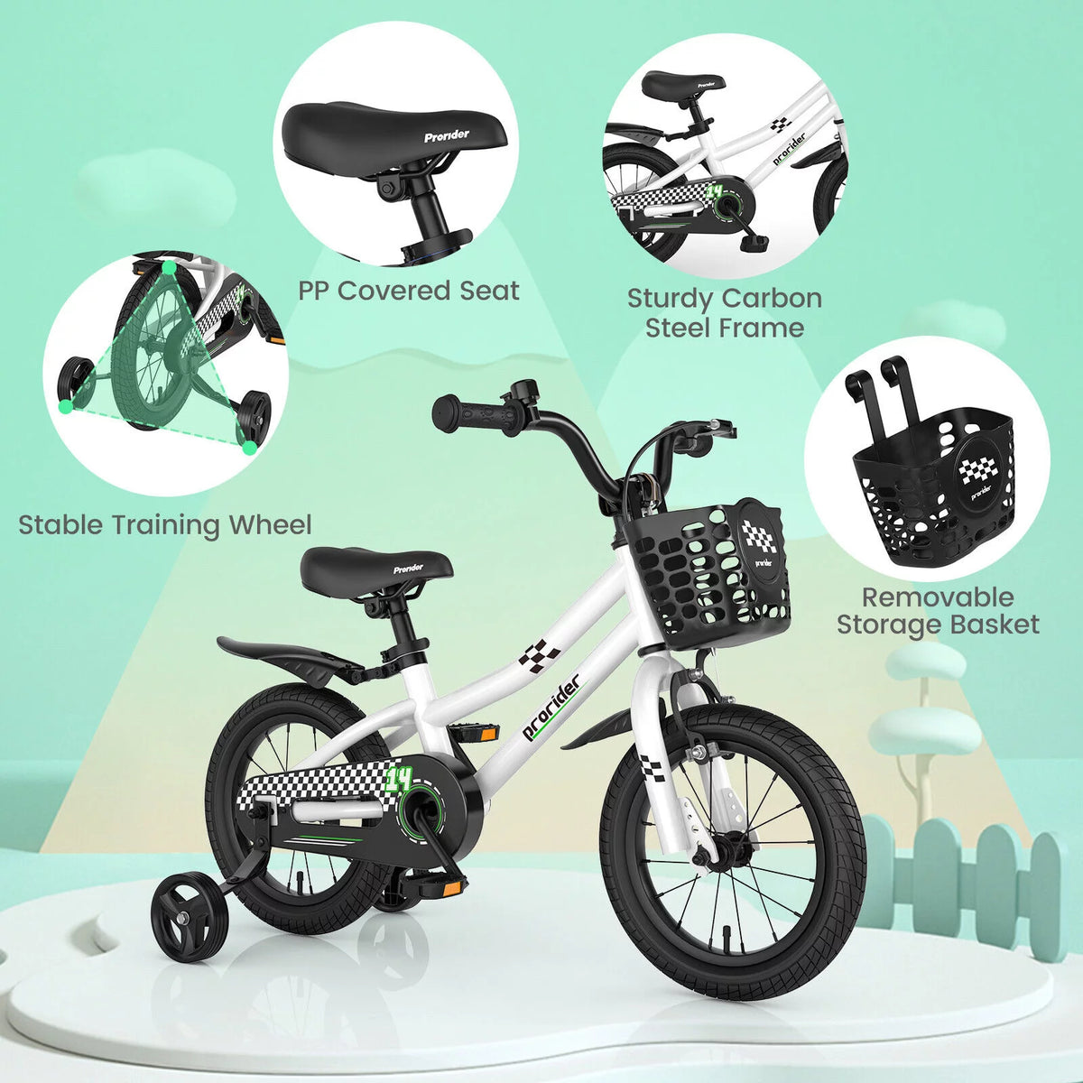 14 Inch Kids Bike with Training Wheels and Basket C1142