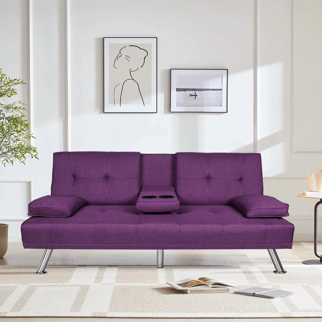 Dark Gray Linen Convertible Futon Sofa V7897