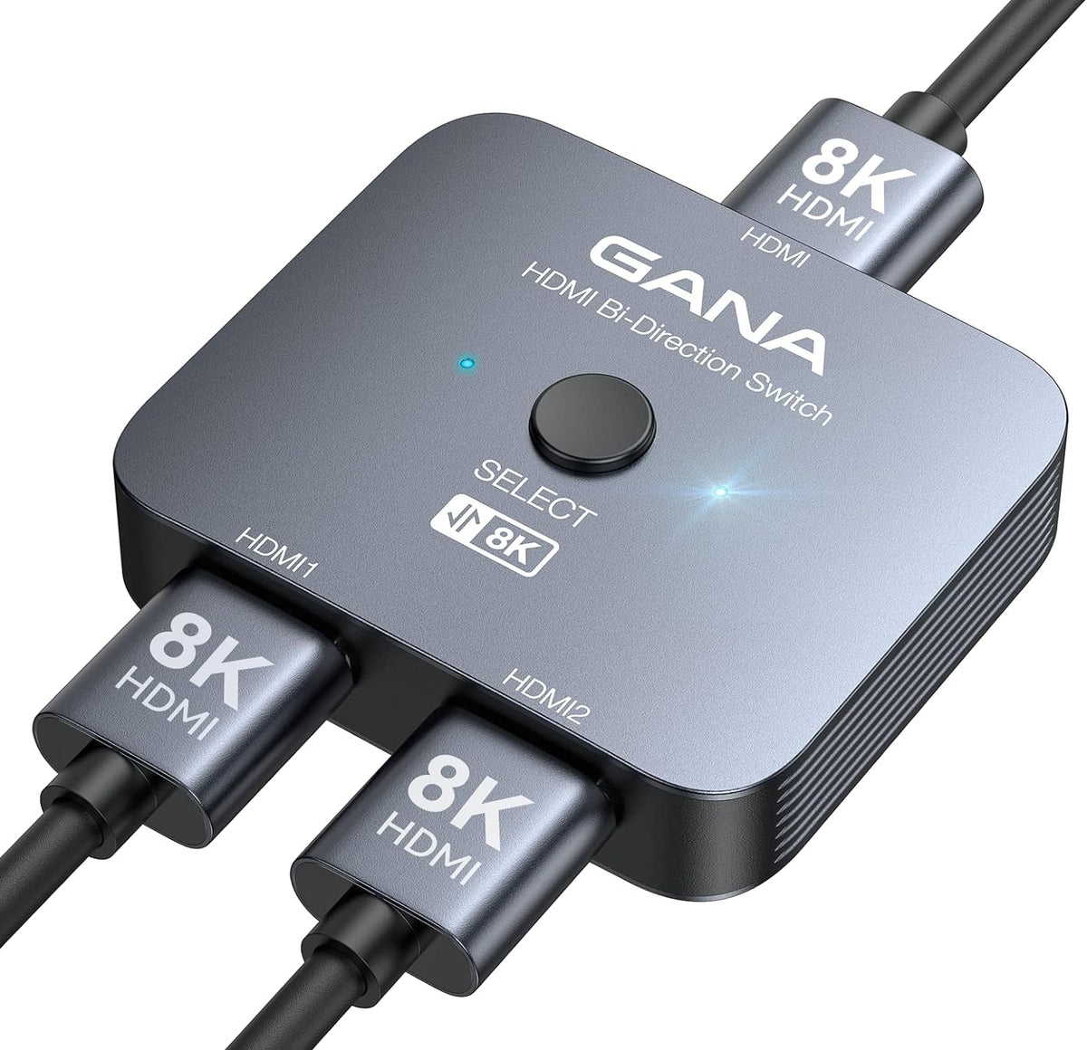 HDMI 2.1 Switch, 8K HDMI Switcher Splitter Bi-Directional 2 in 1 Out, 48Gbps Aluminum Ultra HD HDMI Hub P6271