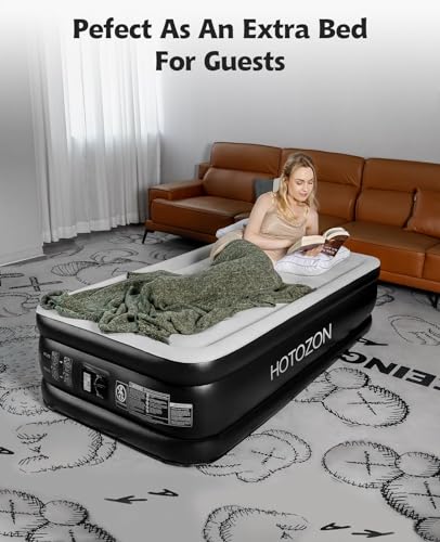Twin Air Mattress with Built-in Pump, 18" Foldable Blue Air Bed G745247