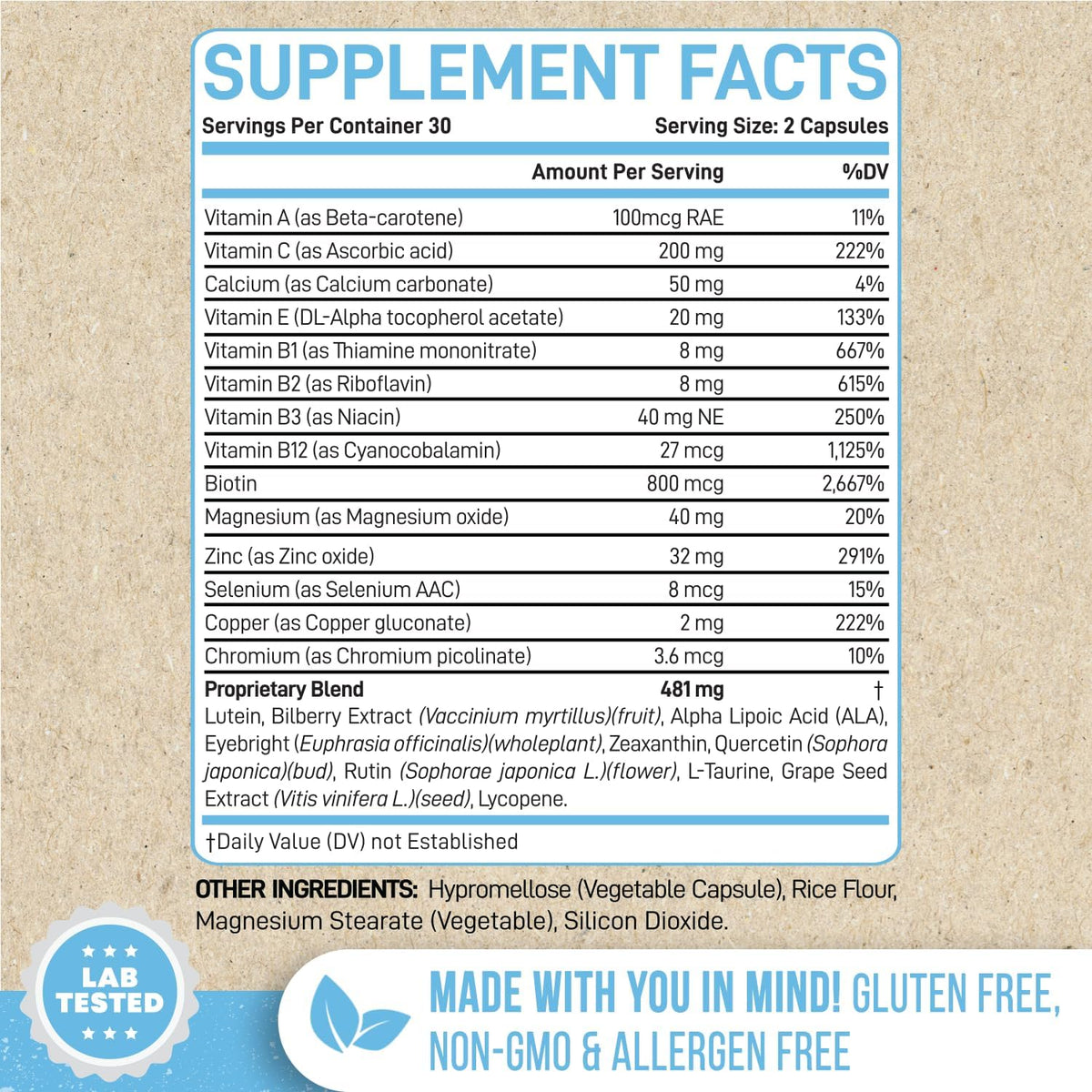 60 Capsules Lutein and Zeaxanthin Supplement E314