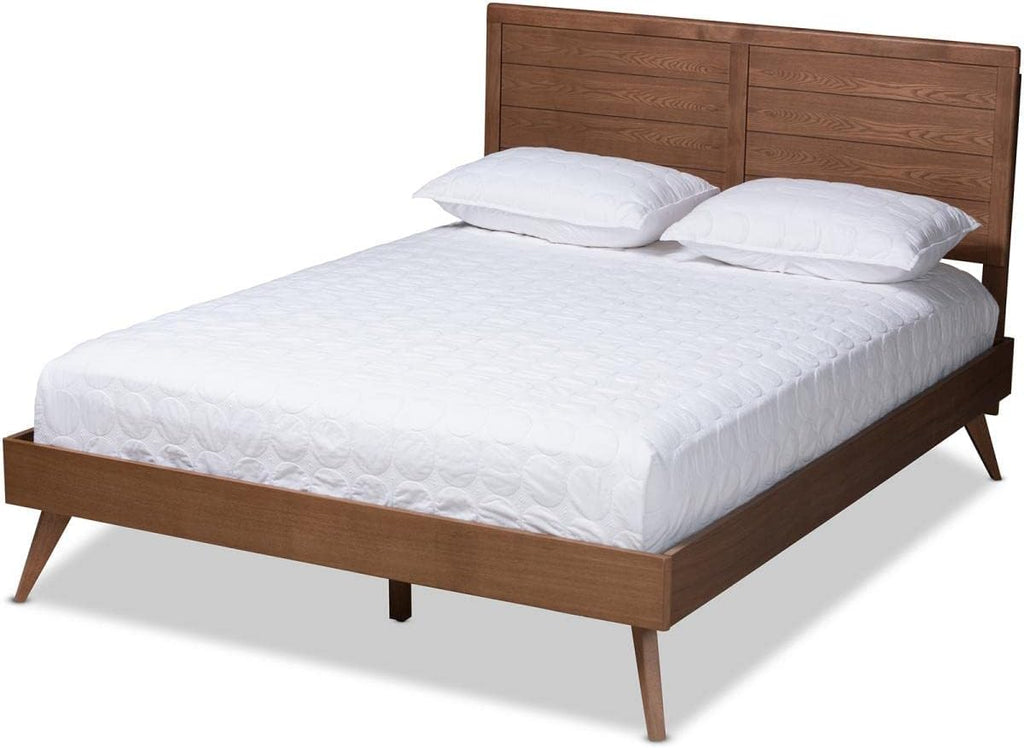Walnut Brown Wood Queen Platform Bed F7192