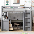 Full Size Solid Wood Loft Bed with Desk and Wardrobe S55881