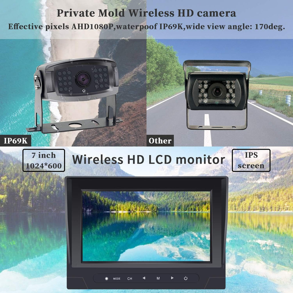 1080P Digital Wireless Rear View Camera with 7'' DVR Monitor IP67 Waterproof O734