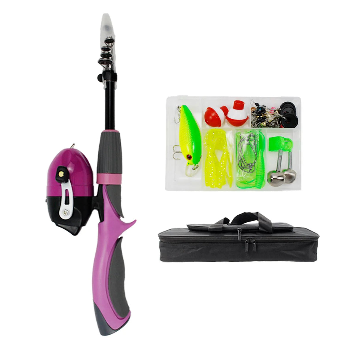 Pink Telescopic Fishing Rod and Reel Carrier Bag with Fishing Line Q42705