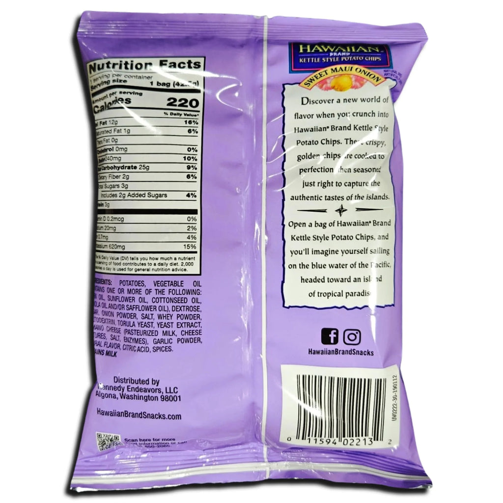 Hawaiian Kettle Style Potato Chips Sweet Maui Onion 1.5 Ounce Bag Pack of 24 U158