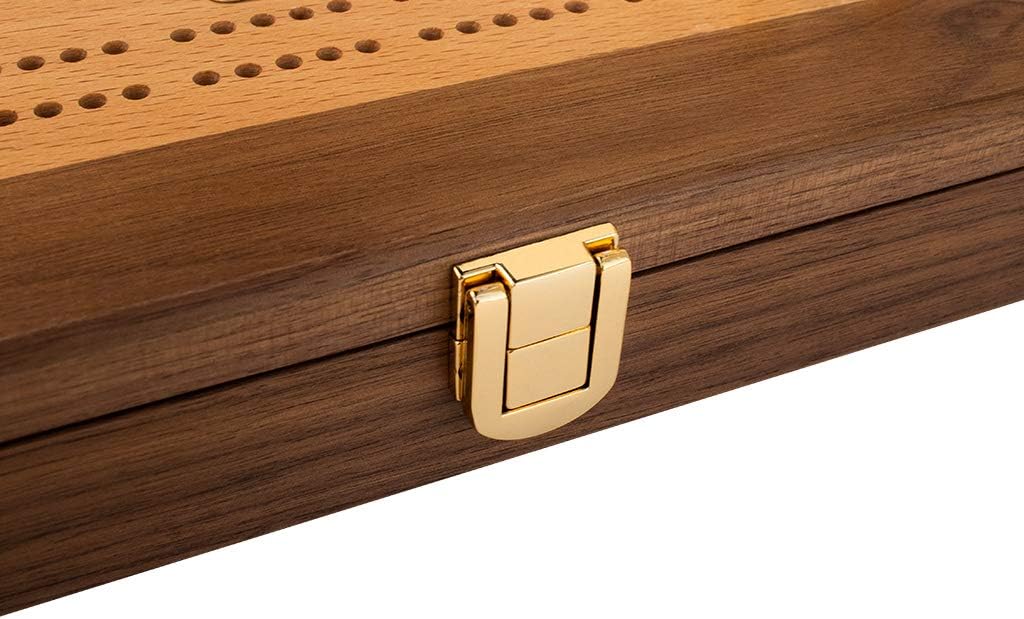 Luxury Domino Set with Walnut-Framed Beechwood Case & Cribbage / Counter Top - 28 Double-Six Dominoes B16849