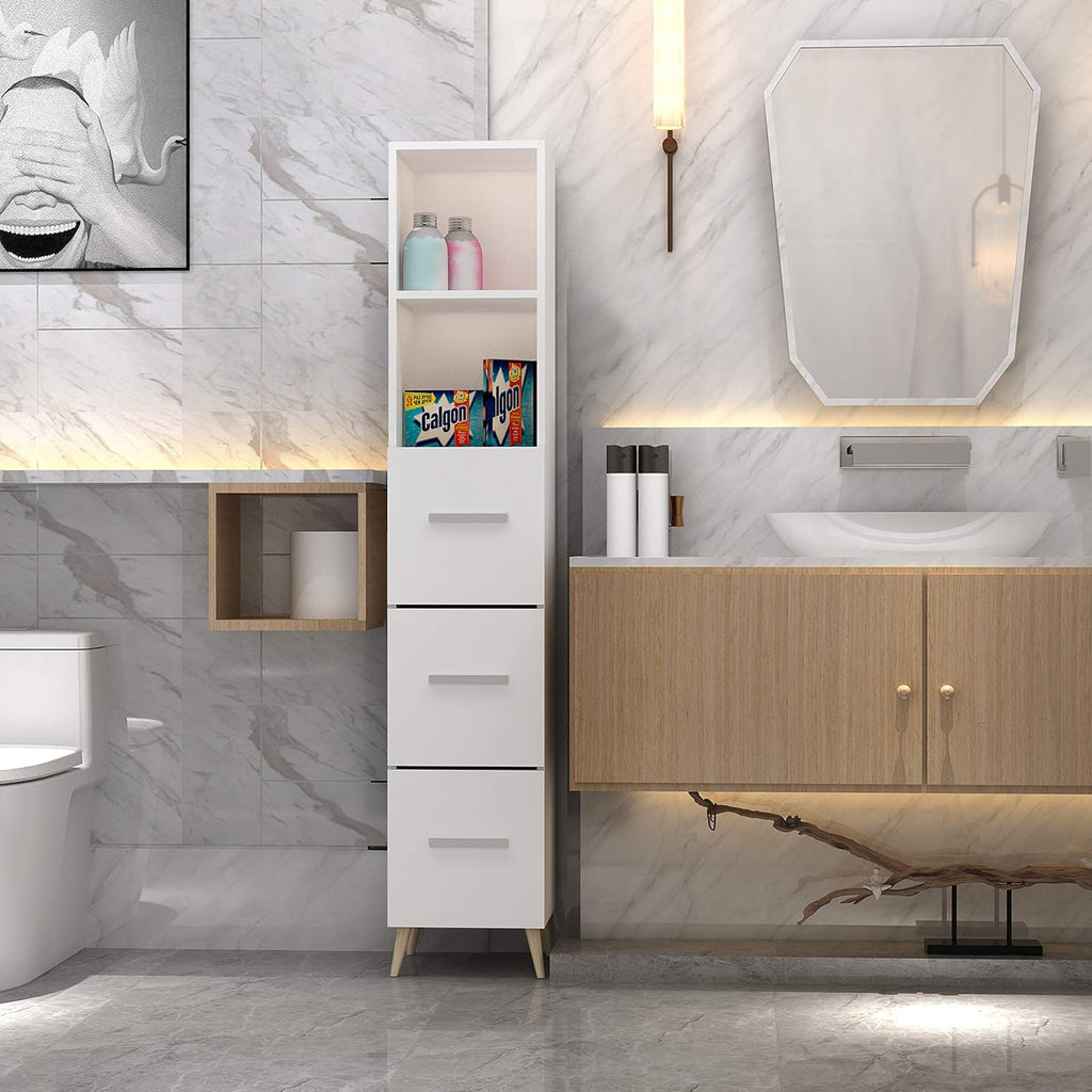 Ivory White Freestanding Bathroom Cabinet with 2 Doors and 2 Open Shelves B88552