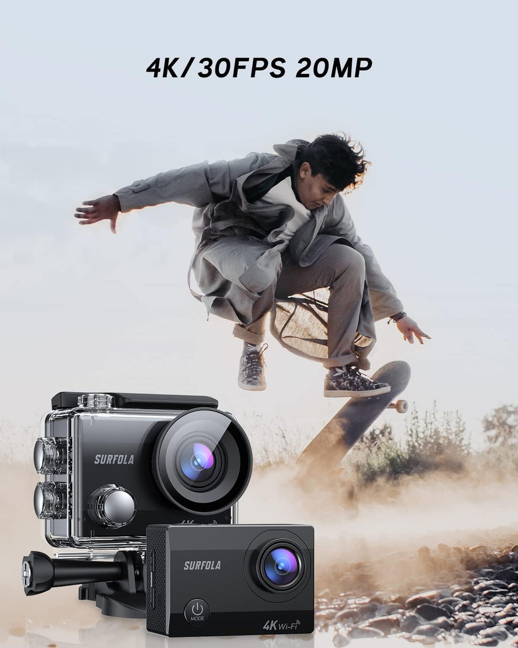 4K/30FPS 20MP WiFi Waterproof Action Camera with 2 Batteries and Helmet Accessories Kit O12720