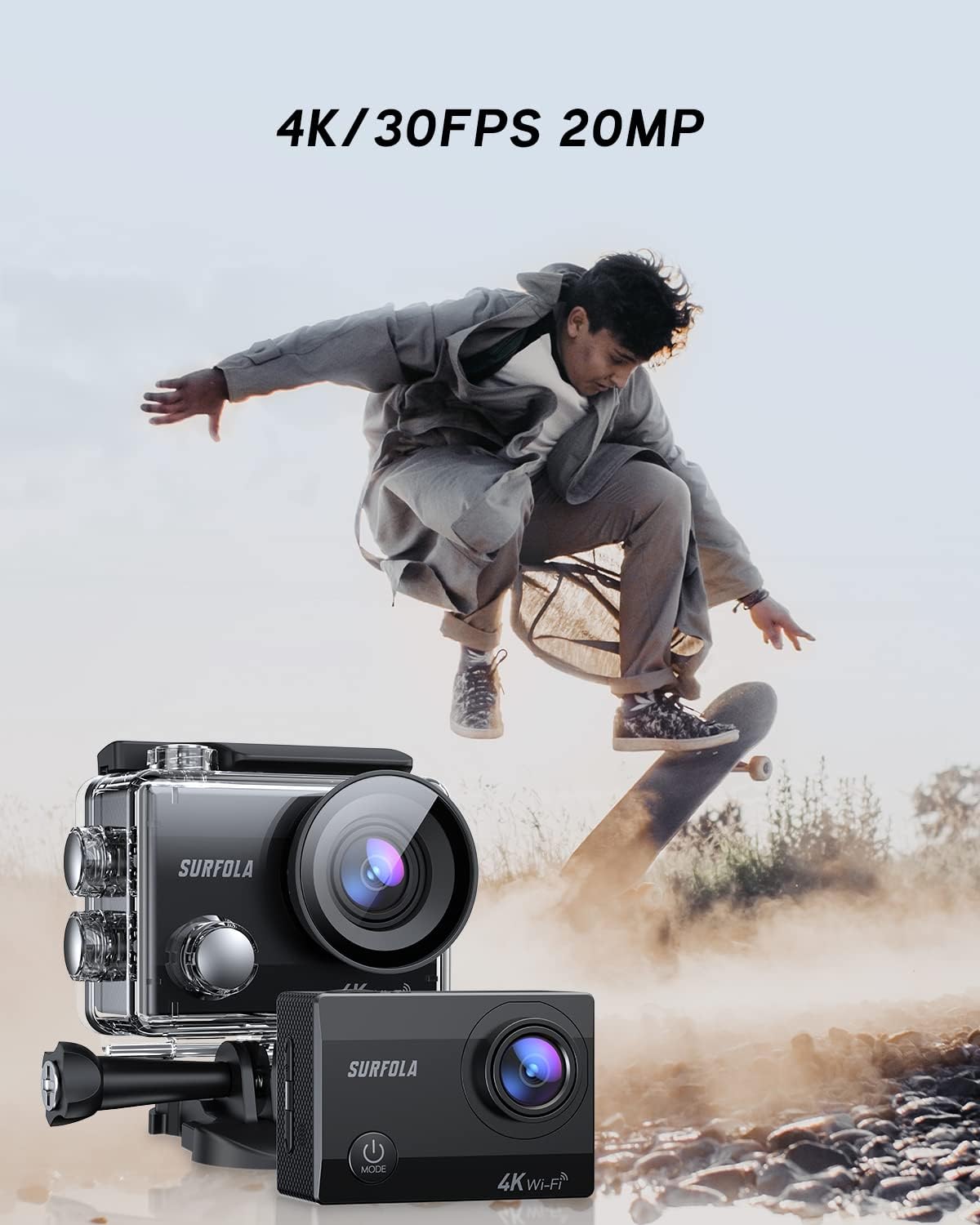 4K/30FPS 20MP WiFi Waterproof Action Camera with 2 Batteries and Helmet Accessories Kit O12720