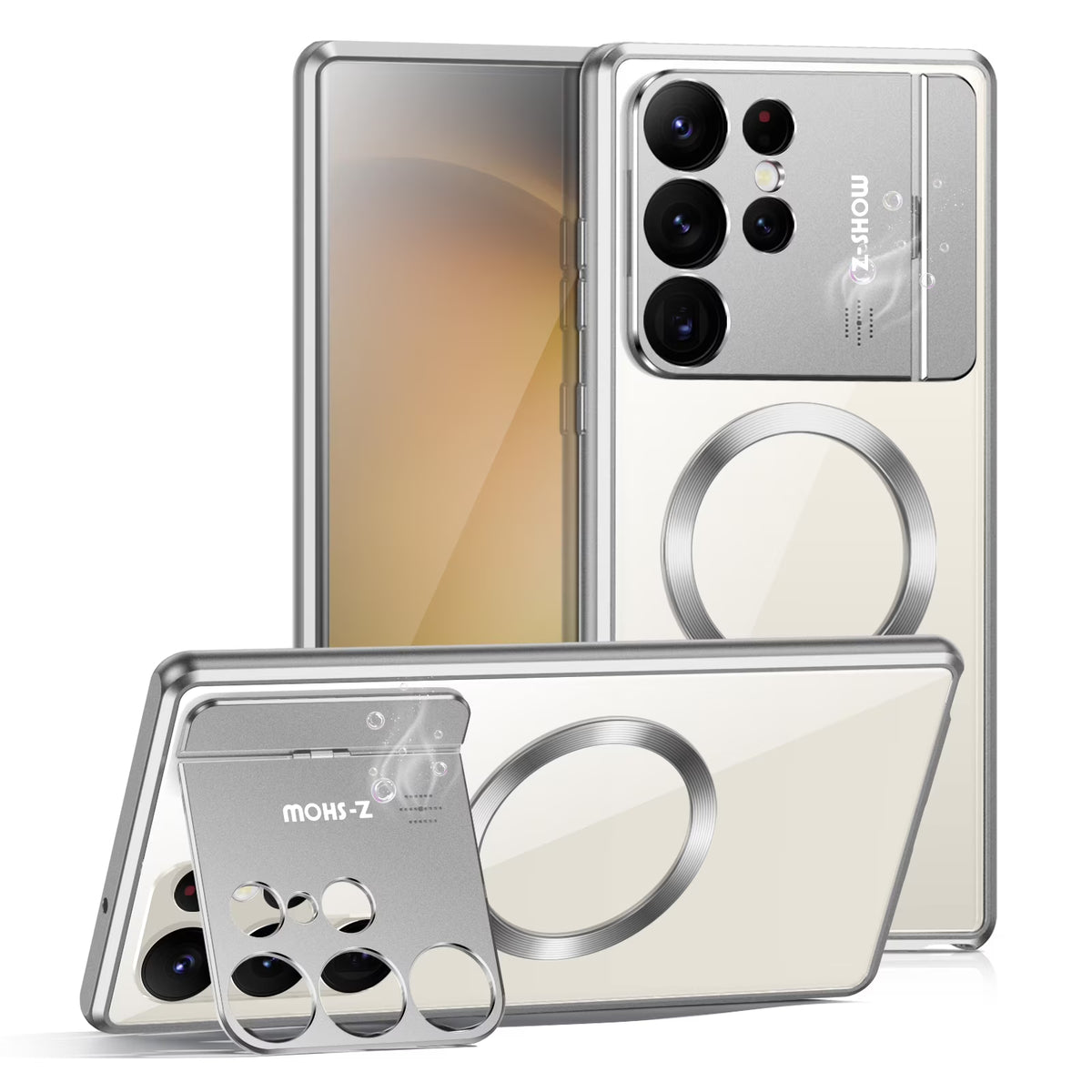 Rugged Aluminum Alloy Metal Case with Acrylic Clear Back Camera Lens Protective Cover Magnetic MagSafe Shockproof Case W965542