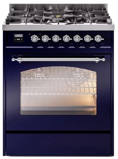 30 Dual Fuel Natural Gas Range in Blue with Chrome Trim F890303