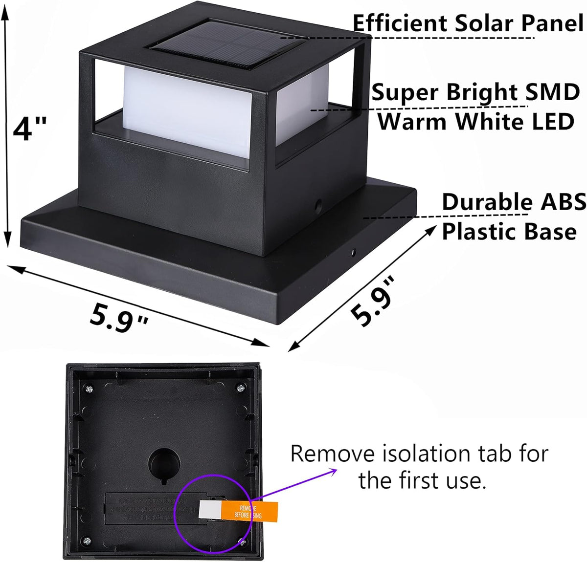 4 Pack Solar Post Lights, 20 Lumen Warm White LED, Fits 4x4, 5x5 or 6x6 Wooden Posts W843784