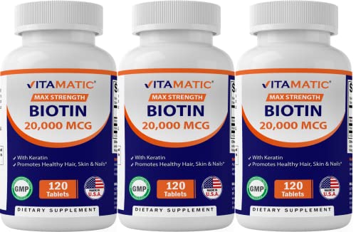 Biotin 20000 mcg with Keratin 100mg - 120 Vegetarian Tablets L764362