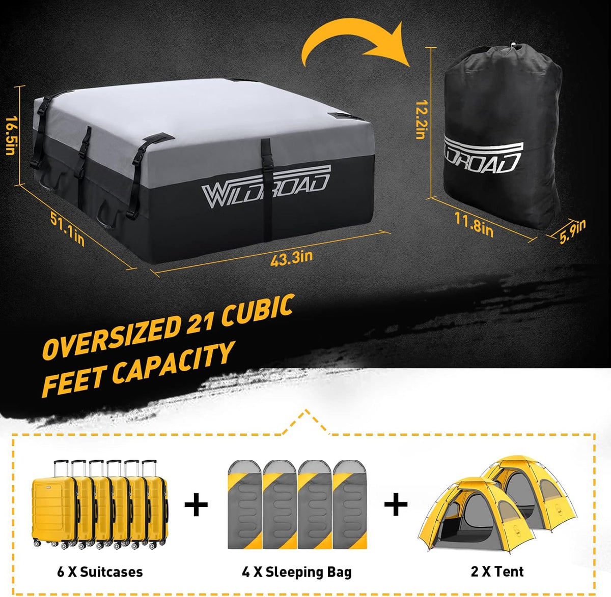 21 Cubic Feet Waterproof Soft-Shell Rooftop Cargo Carrier Bag L5497