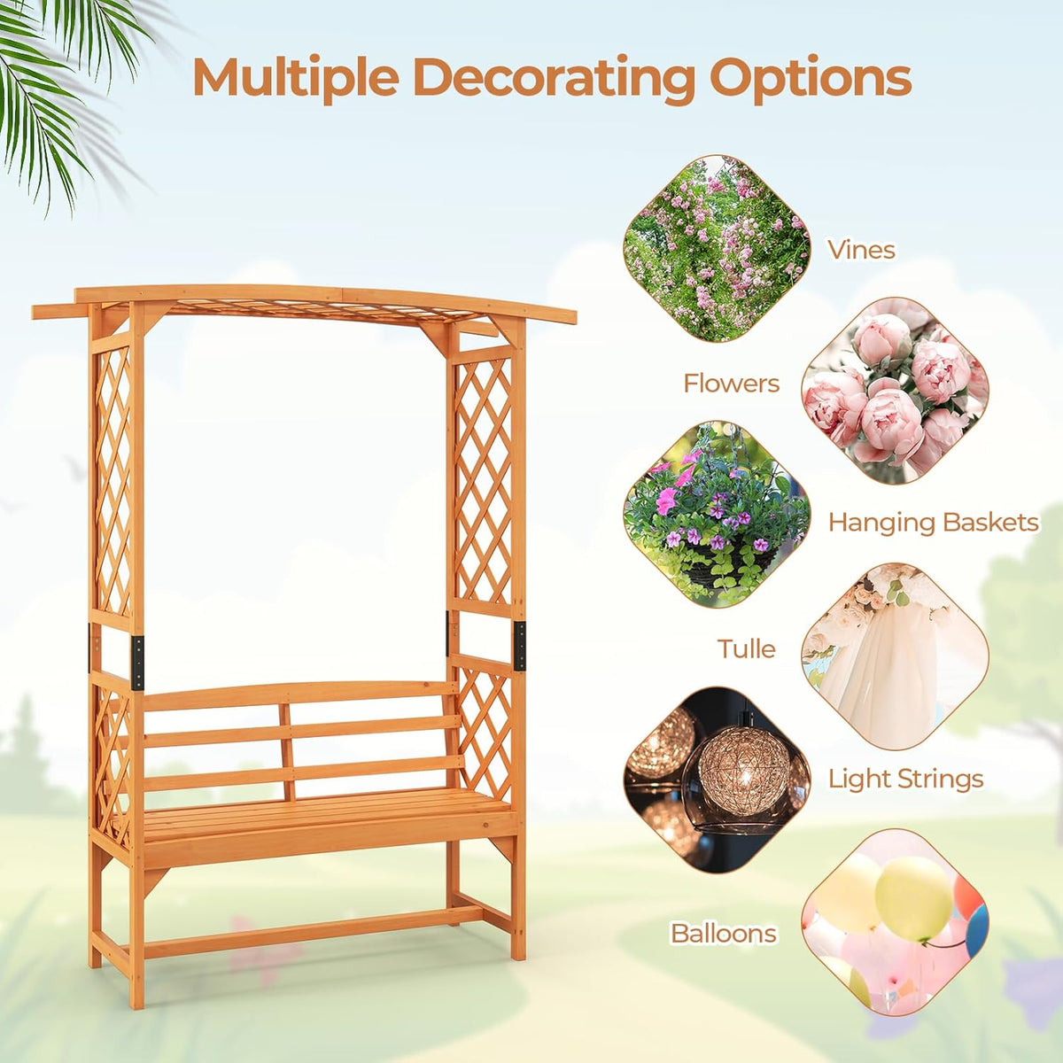 Wooden Garden Arbor with Bench H61663