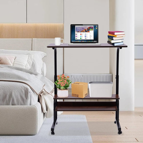 2-Layer Height Adjustable Mobile Laptop Desk Cart with Wheels F72101