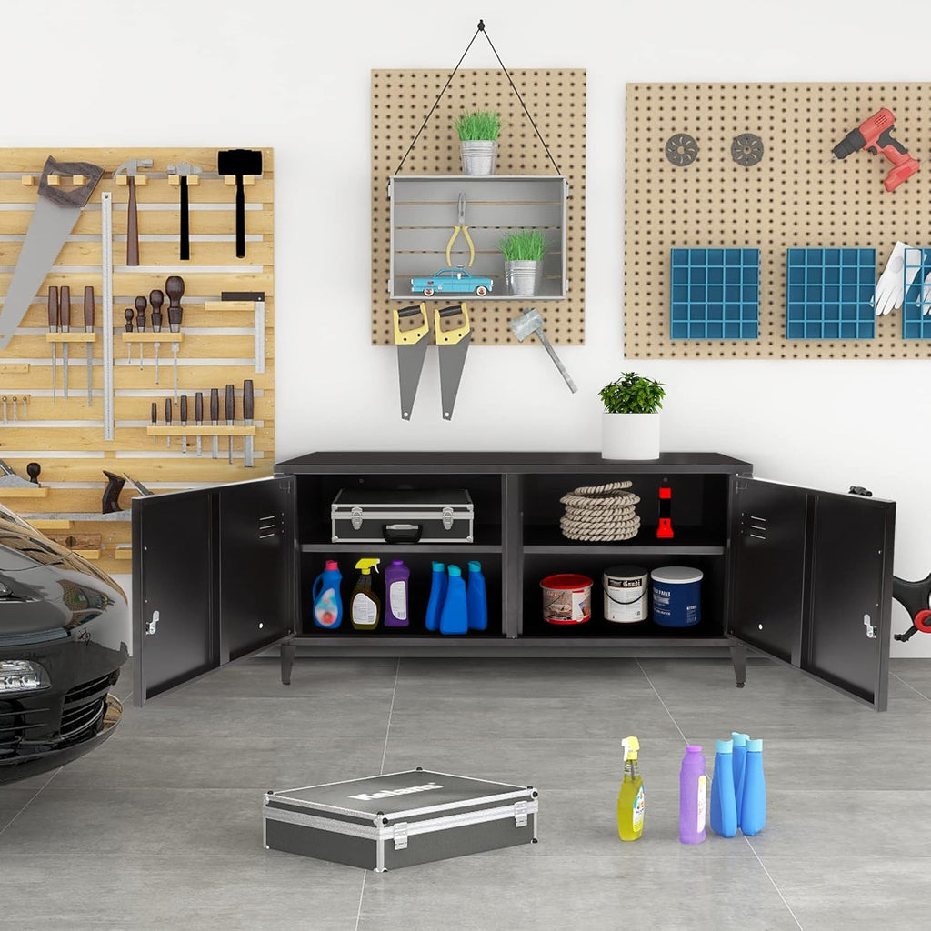 Black 2 Door Metal Storage Cabinet with 2 Shelves W6776