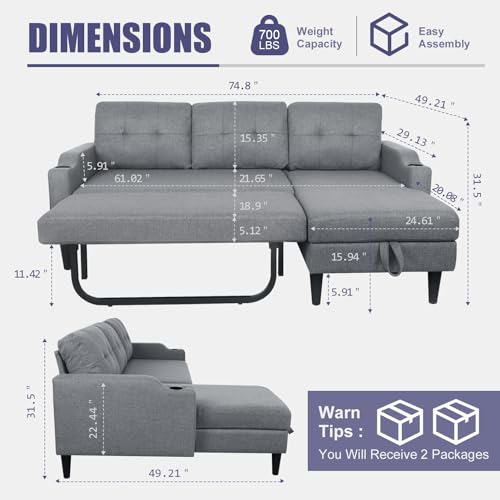 Brown L-Shaped Sleeper Sofa with Cup Holders J251373