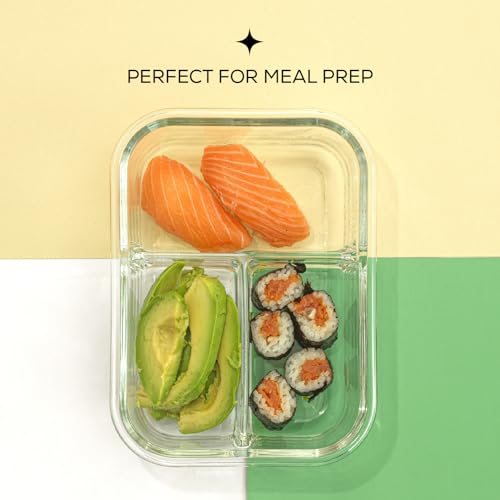 5 Pack Glass 3 Compartment Meal Prep Containers with Lids G7708