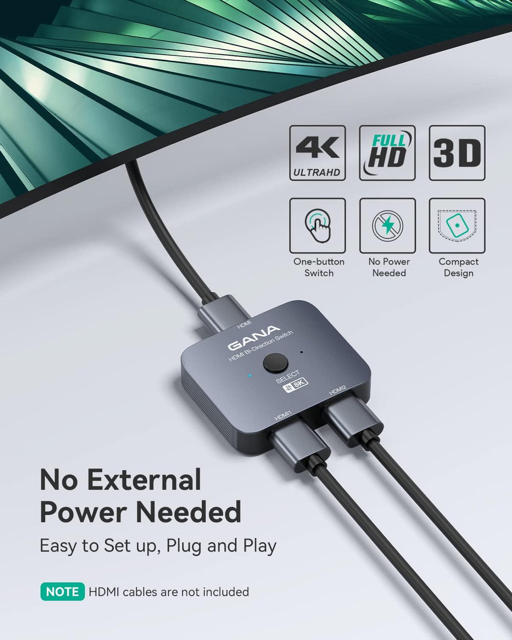 HDMI 2.1 Switch, 8K HDMI Switcher Splitter Bi-Directional 2 in 1 Out, 48Gbps Aluminum Ultra HD HDMI Hub P6271