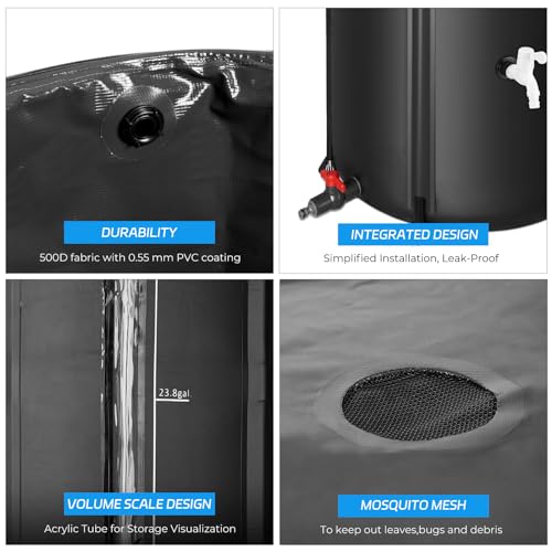 Portable Water Storage Tank Rain Barrel with Filter and Overflow Kit I6389