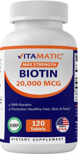 Biotin 20000 mcg with Keratin 100mg - 120 Vegetarian Tablets L764362