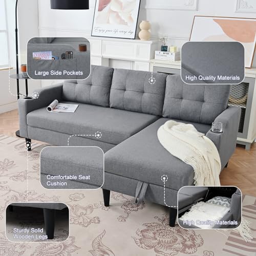 Brown L-Shaped Sleeper Sofa with Cup Holders J251373