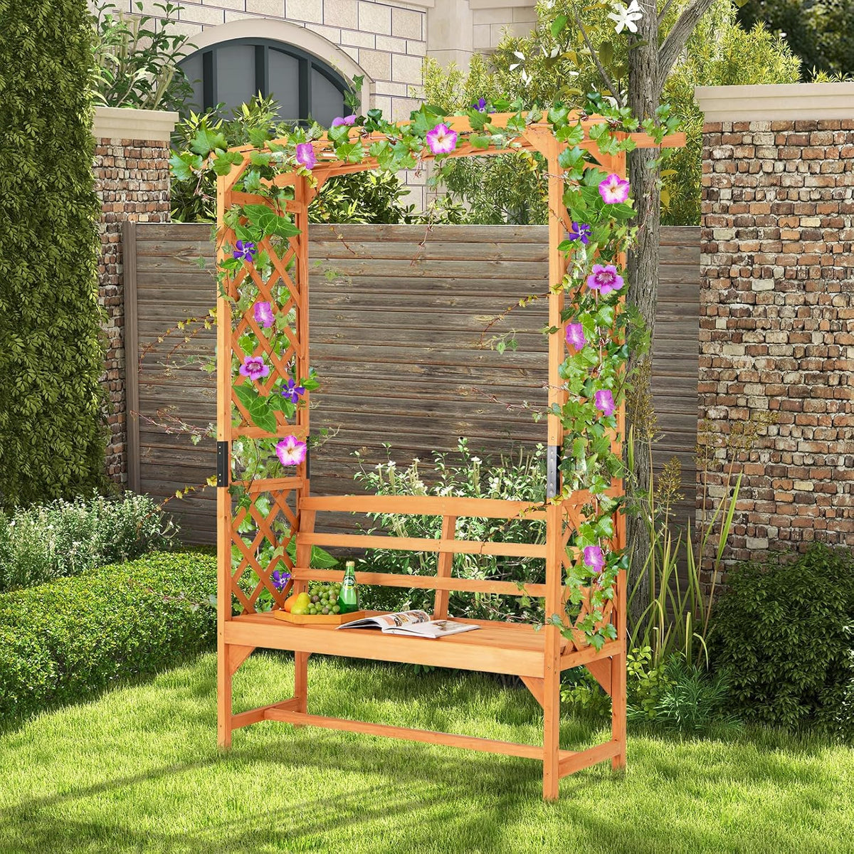 Wooden Garden Arbor with Bench H61663
